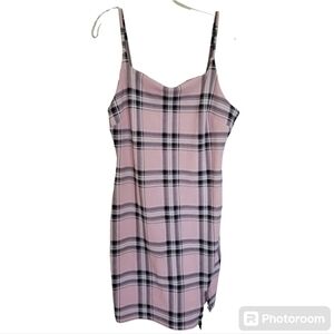 No Boundaries Plaid Pink Black Summer Dress with Side Slit Size Large